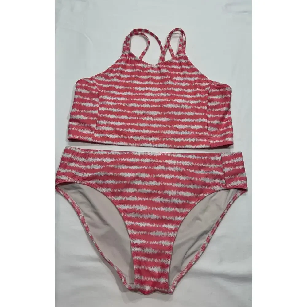 Z by Zella Girl‎ Strappy 2-piece Swimsuit Size 16 Pink Static Shibori Print